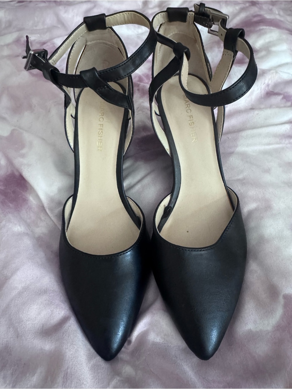Marc Fisher Black Pointed-Toe Ankle-Strap Pumps